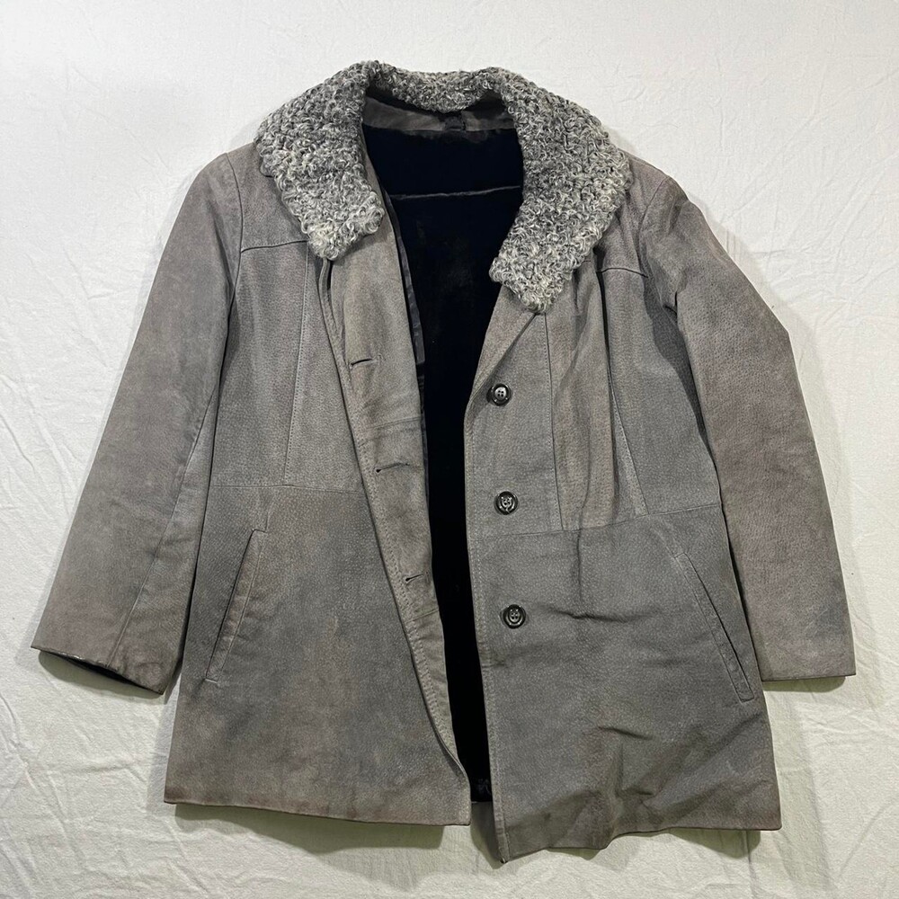 Sterling Stall Group Vintage womens shearling pea coat real leather / wool large